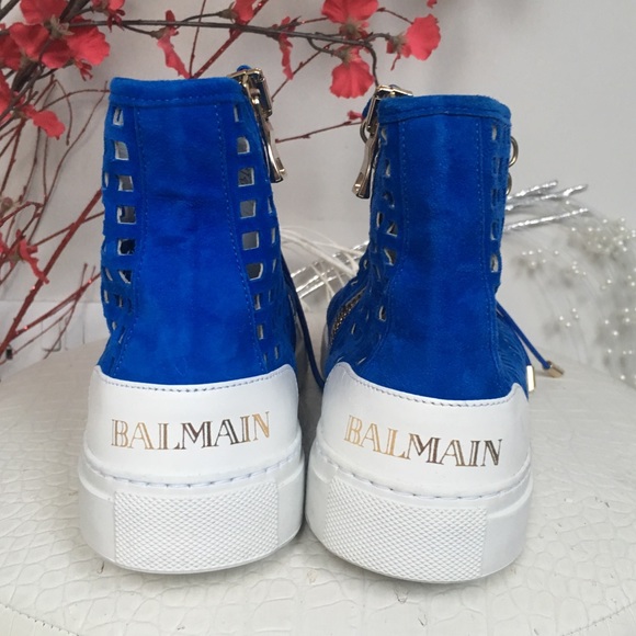 ✨Balmain Blue Suede Perforated High-tops Sneakers✨ - Picture 2 of 8
